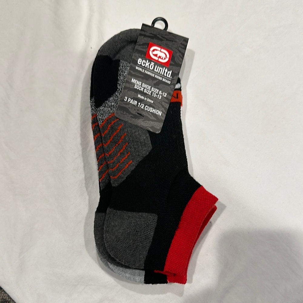 Ecko Unlimited Men's Black and Red Ankle Socks - 3 Pack